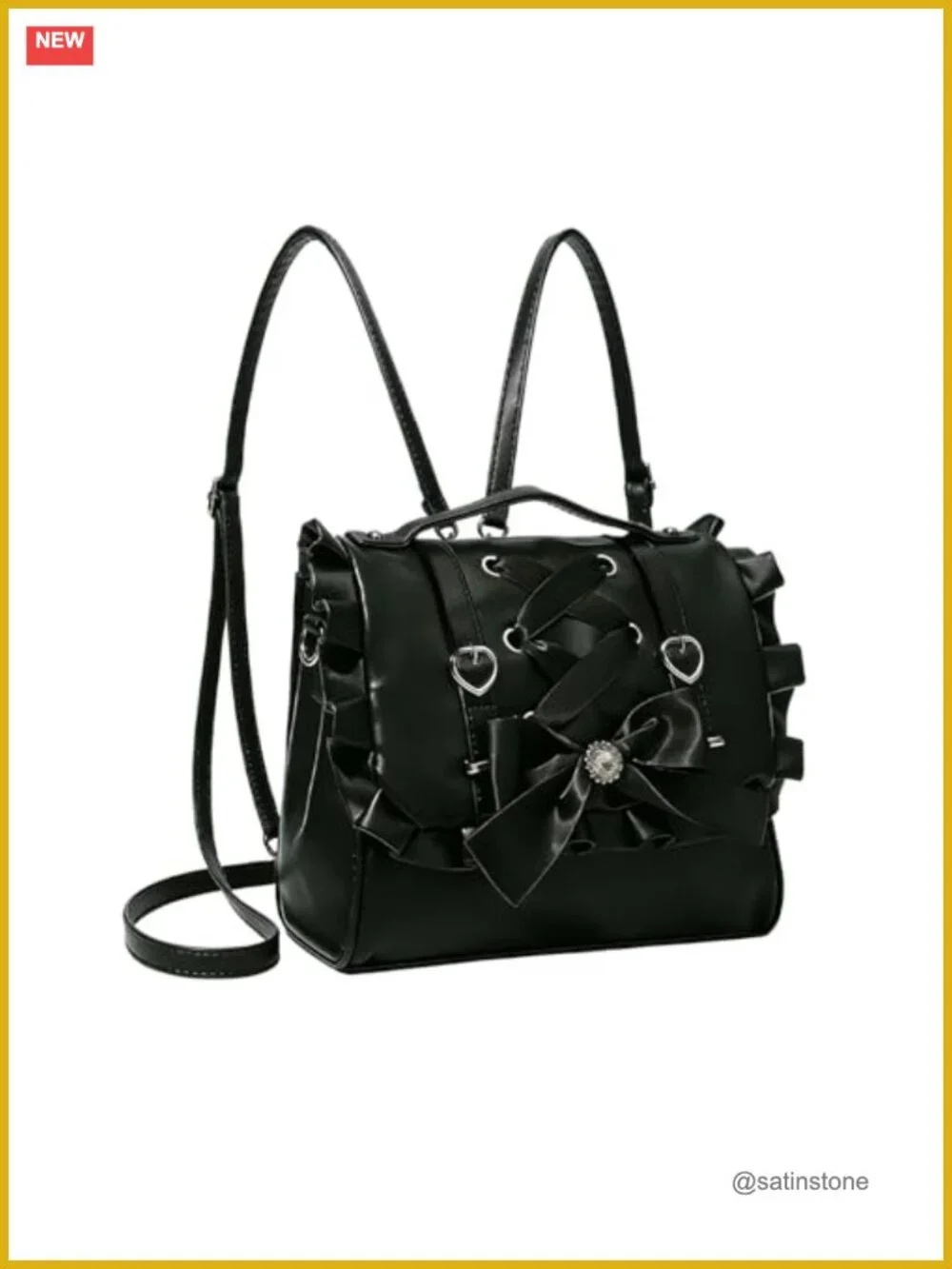3-Way Convertible Gothic Lolita Backpack - PU Leather Satchel Crossbody Bag